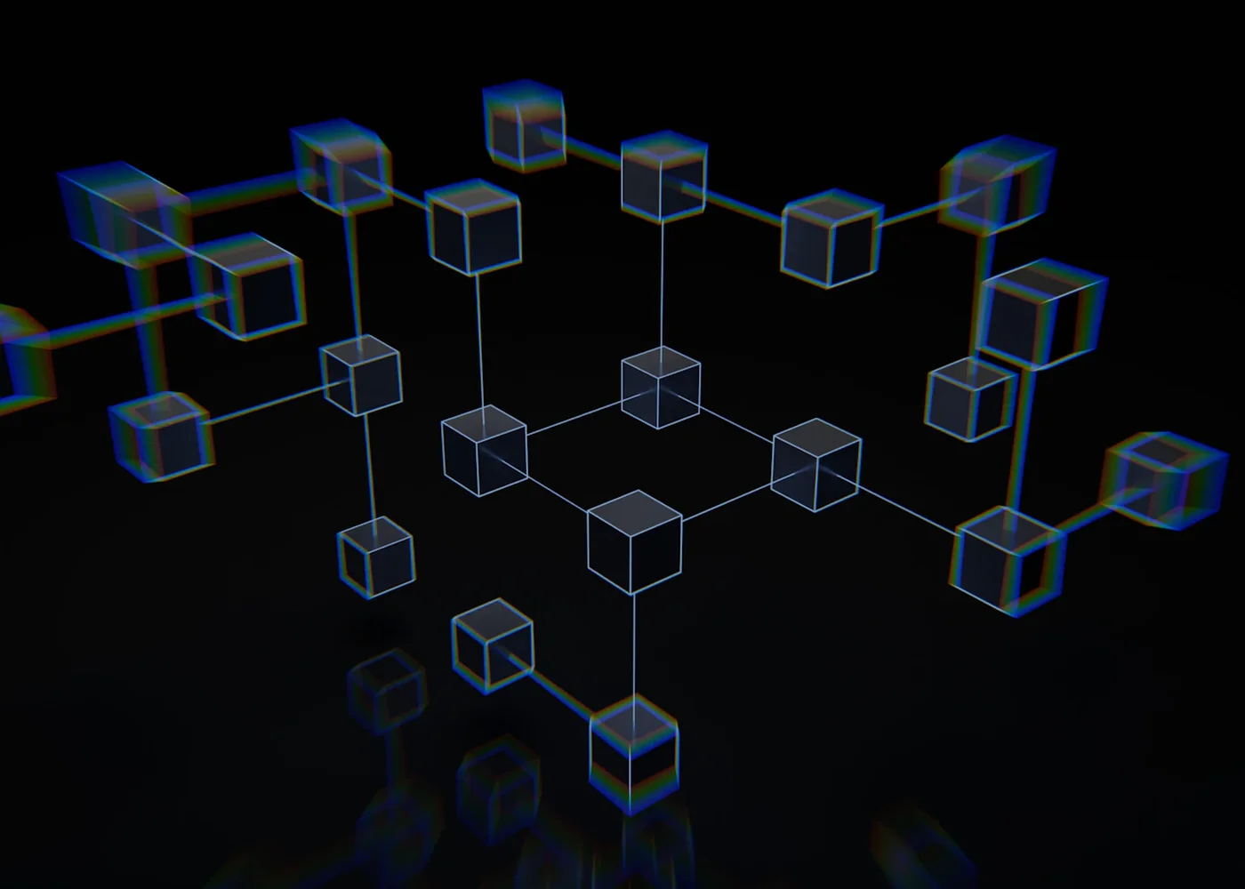 Arquitectura distribuida de software representada como cubos conectados