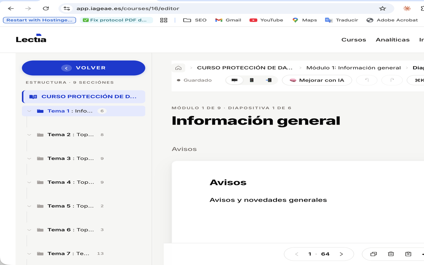 Pantalla de Lectia, producto multi-tenant de IAGEAE